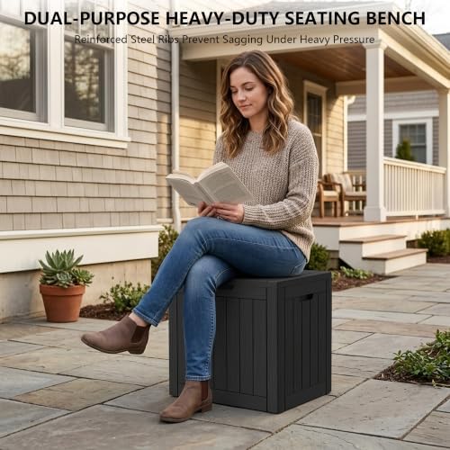 outdoor storage box, 35 gallon waterproof deck box, package contents