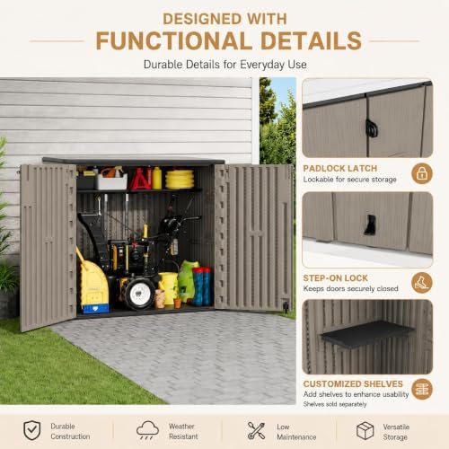 addok outdoor storage cabinet, 37 cu.ft horizontal resin showing dimensions