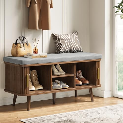 decofy shoe storage bench with cushion and sliding, main product view