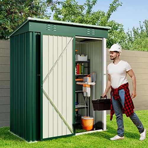 gizoon 5x3 ft outdoor shed, galvanized metal shed shown in use