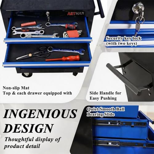 7 drawers rolling tool chest on wheels, multifunctional on a desk or shelf