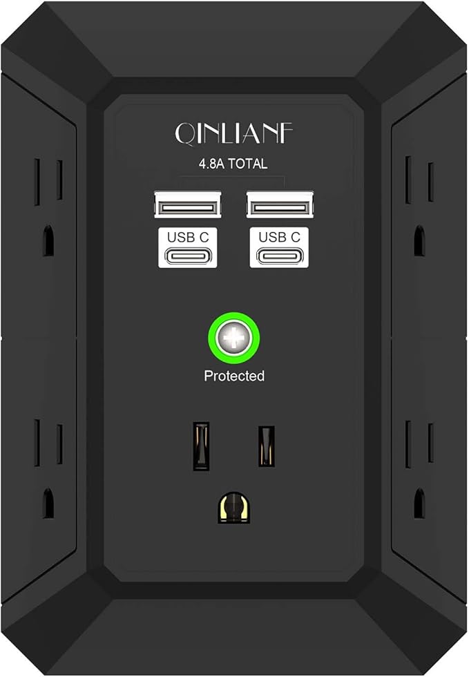 USB Wall Charger, Surge Protector, QINLIANF 5 Outlet Extender by QINLIANF