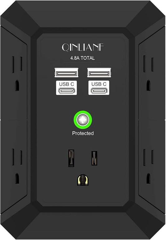 USB Wall Charger, Surge Protector, QINLIANF 5 Outlet Extender by QINLIANF