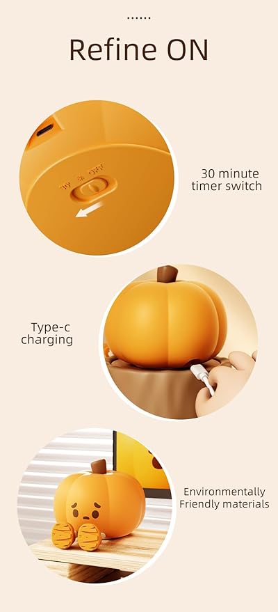 ATSUI Pumpkin Night Light, Halloween LED Squishy Novelty Lamp, Food Grade - Image 8