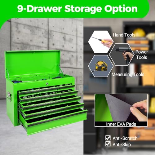 9 drawers metal tool box, 24" portable steel, package contents