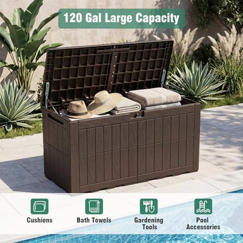 tangkula 120 gallon waterproof outdoor storage box with, side view