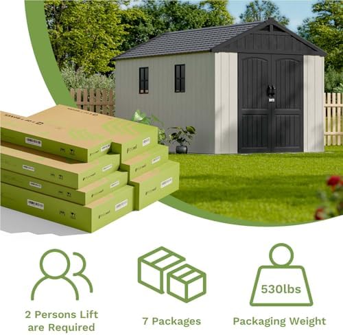 patiowell 8x12 ft resin outdoor storage shed with on a desk or shelf