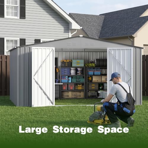 12 ft outdoor storage shed, heavy duty metal, side view