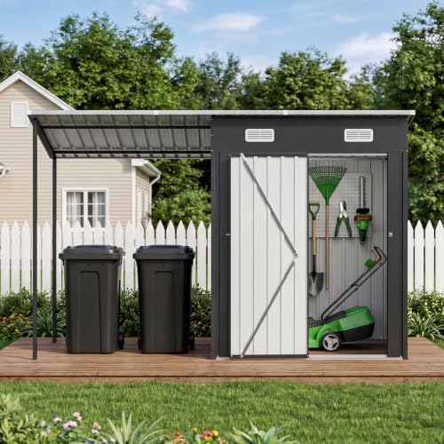 aoxun 5x3ft outdoor storage shed & hardtop canopy, front angle view