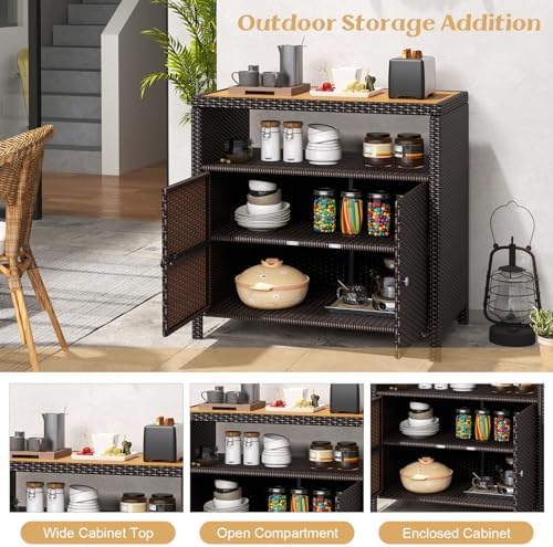 tangkula rattan outdoor storage cabinet, patiojoy outdoor cabinet on a desk or shelf