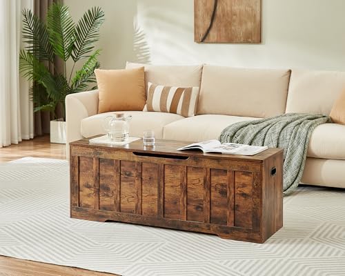 vankiley 51.2" storage chest extra large,wooden storage bench(rustic, side view