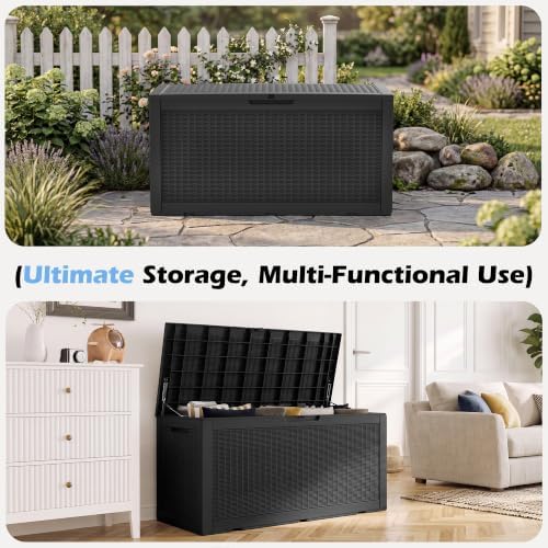 outdoor storage box waterproof, 100 gallon deck box showing dimensions