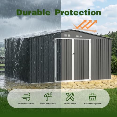 12 ft outdoor storage shed, heavy duty metal on a desk or shelf