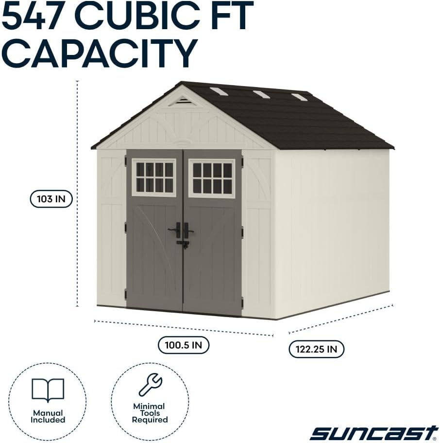 suncast 8x10 ft. outdoor storage shed - large, close-up detail