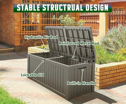 151 gal deck box, outdoor storage box waterproof showing dimensions