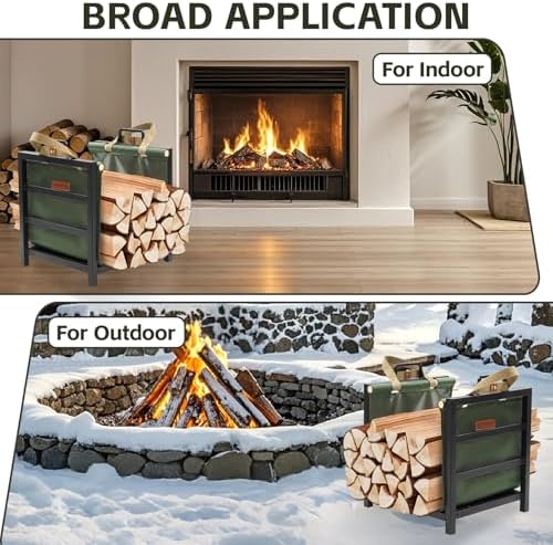 firewood rack indoor outdoor with firewood carrier, fireplace on a desk or shelf