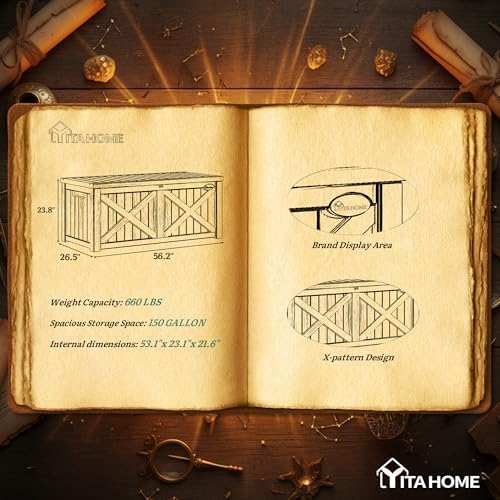 yitahome 150 gallon large deck box with x-shaped on a desk or shelf