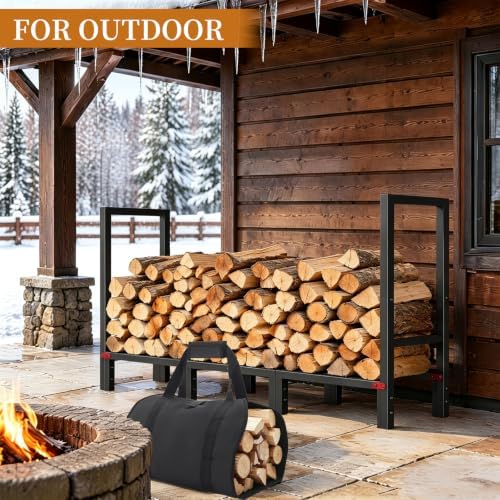4ft firewood rack indoor outdoor with log carrier shown in use