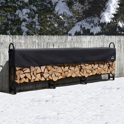 shelterlogic 12' adjustable heavy duty outdoor firewood rack shown in use