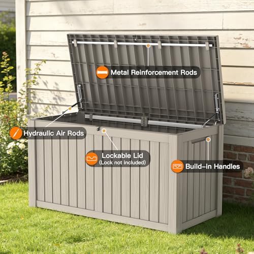 mars villa deck box, outdoor storage box waterproof, front angle view