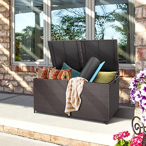relax4life 175-gallon outdoor storage box, wicker rattan outside, view 9
