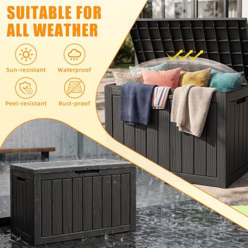 vixzen 55 gallon outdoor storage box waterproof, deck, side view