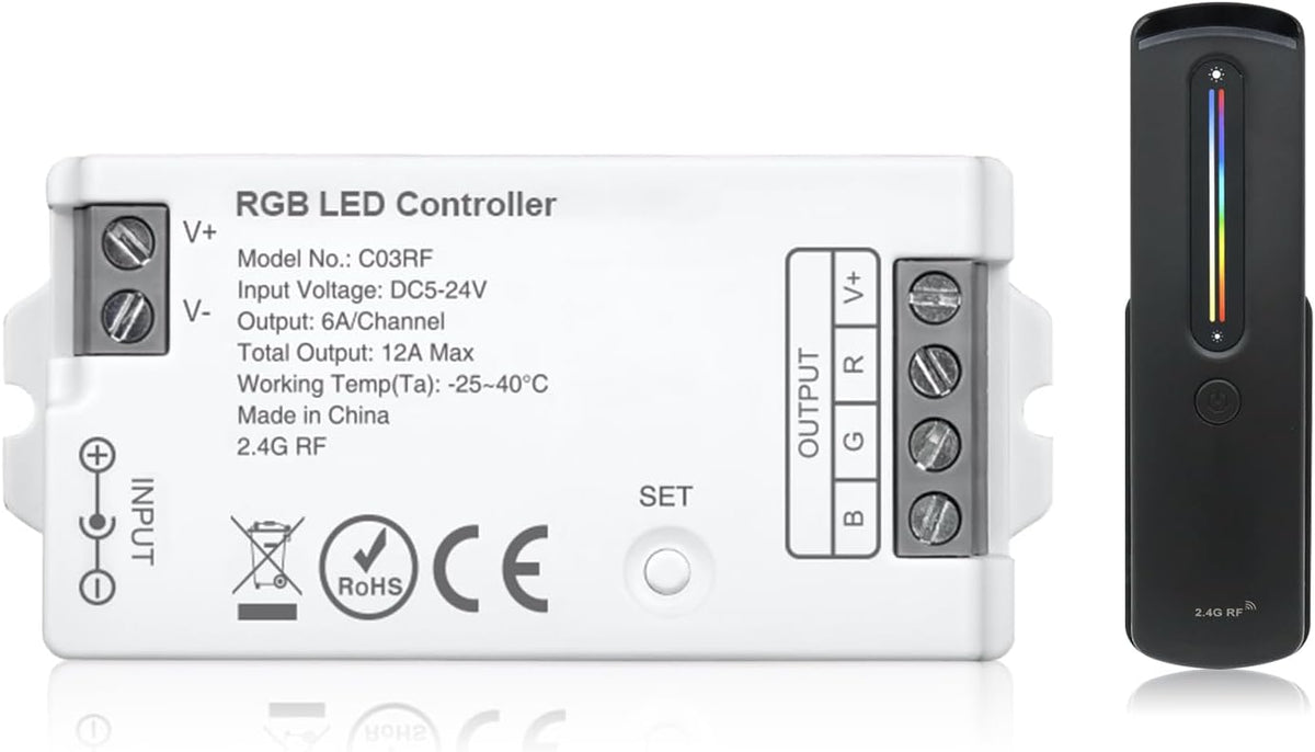 2.4GHz RF RGB LED Strip Controller Remote Kit, Wireless Remote & Tuya