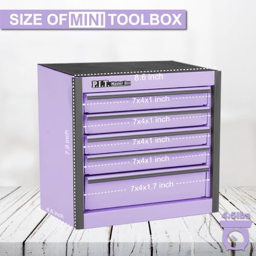 mini tool box with 5 drawer,purple metal toolbox shown in use
