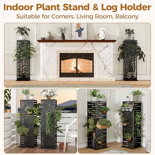 4ft firewood rack with leaf pattern, fire wood showing dimensions