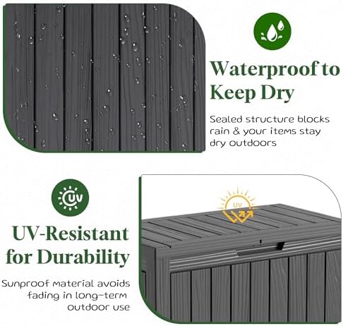 patiozen 60 gallon outdoor storage box, waterproof patio, close-up detail