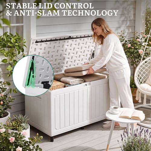 yitahome 90 gallon outdoor deck box with 6 on a desk or shelf