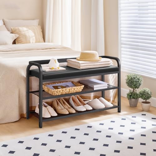 yatiney shoe bench with backrest, 35.4" long entryway, front angle view