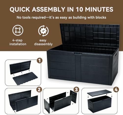 70 gallon deck box, outdoor storage box waterproof on a desk or shelf