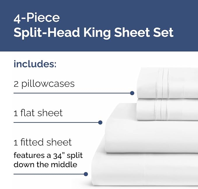 Split Head King Sheets Set – Top Split King Sheets - Image 2