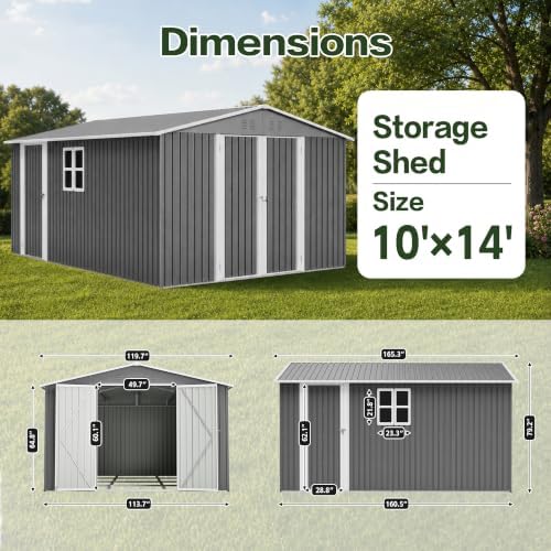 yopto 10x14 ft outdoor storage shed w/floor,metal shed, close-up detail