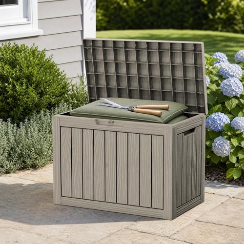 outdoor storage box resin deck box waterproof gray, view 10