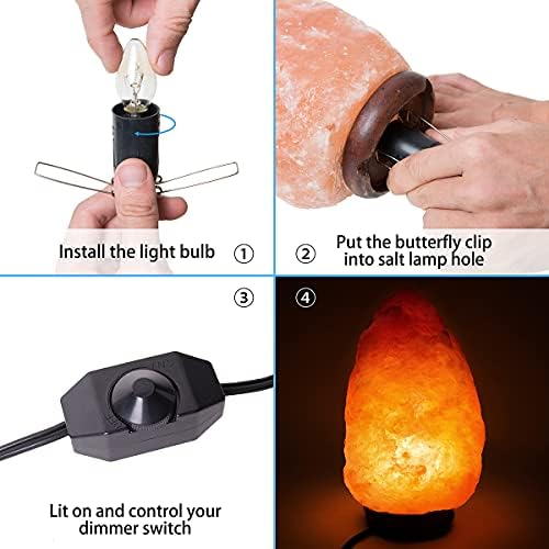 Salt Lamp Cord Replacement 2-Pack with Dimmer Switch 5 feet Lamp Cord and 8-Pack Halogen Salt Lamp Bulbs(15 Watts)