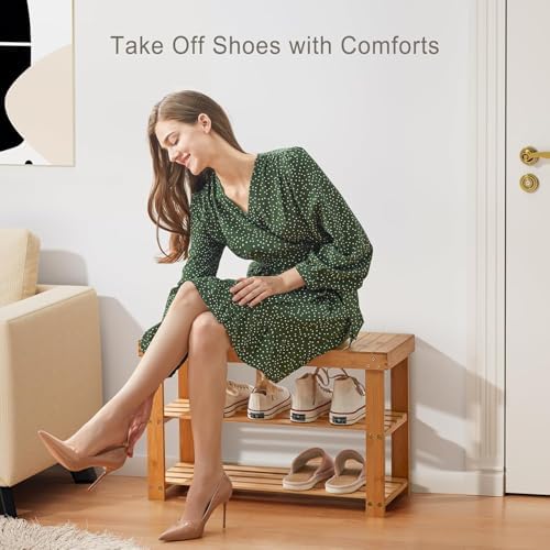 pipishell 3 tier bamboo shoe rack bench for, side view