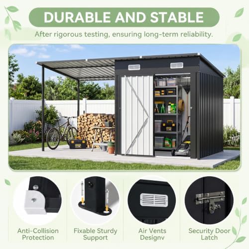 5x3ft outdoor storage shed & hardtop gazebo combo, side view