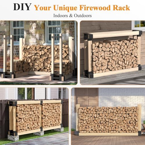 mr ironstone firewood rack outdoor indoor, adjustable to showing dimensions