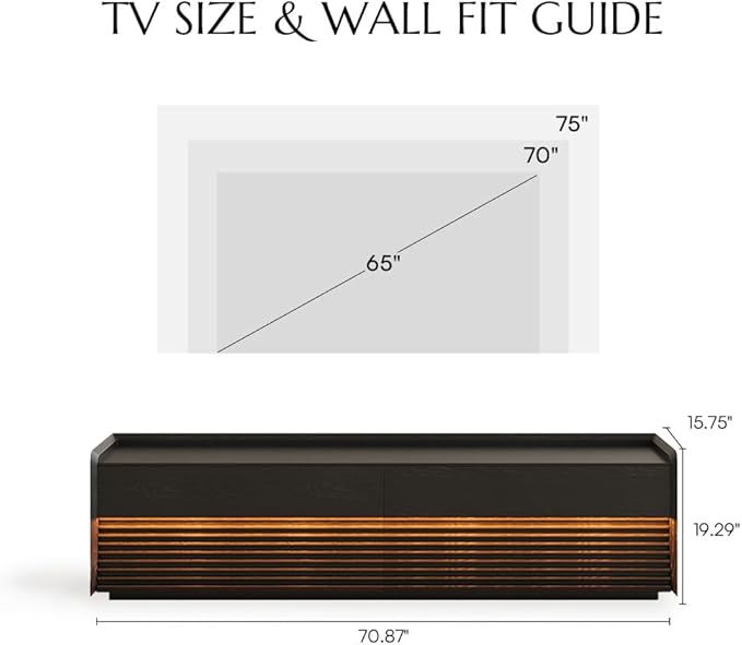 POVISON Fully-Assembled Mid Century Modern TV Stand, 70.87" Entertainment Center - Image 7