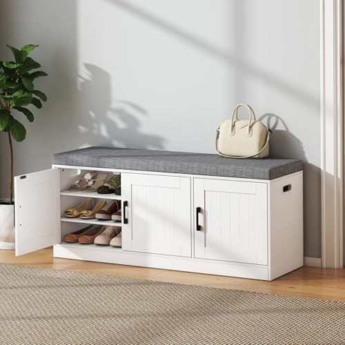 turosur shoe storage bench for entryway with padded shown in use