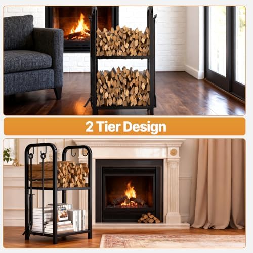 vailge firewood rack indoor with 4 pieces long&detachable, side view