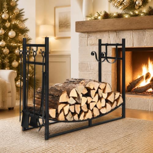 goplus firewood rack indoor, 36” firewood holder with shown in use