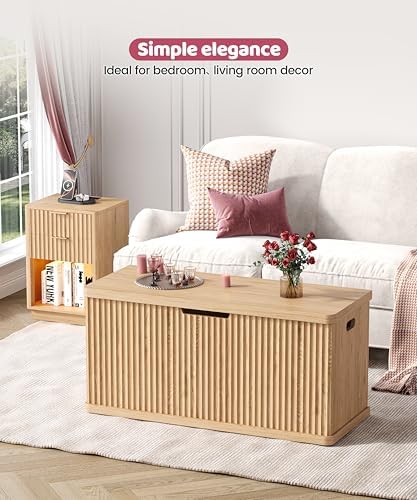 akxomel 37.4" fluted storage chest wooden storage trunk showing dimensions