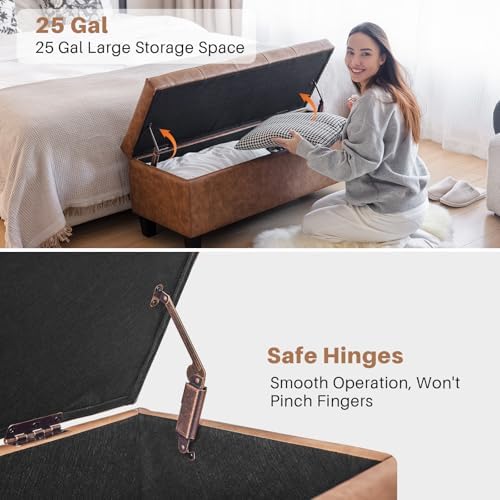 redlife 42" faux leather storage ottoman bench, end, close-up detail