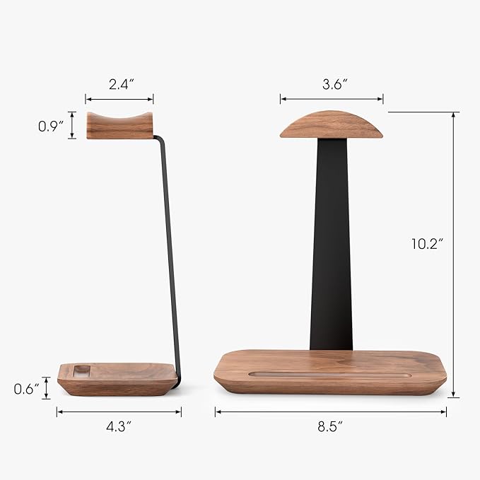 UPERGO Walnut Headphone Stand, Wood Headset Stand - Image 6