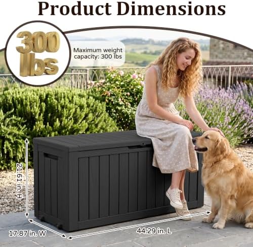 outdoor storage box,140 gallon lockable deck box with showing dimensions