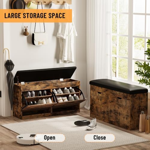 40" shoe storage bench with 2 flip drawers on a desk or shelf
