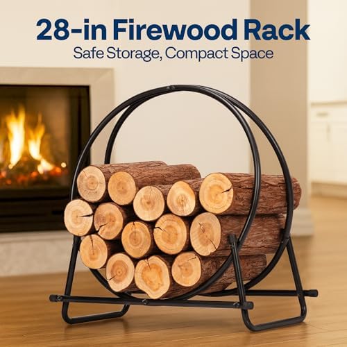 vivohome 28 inches firewood log rack hoop with shown in use